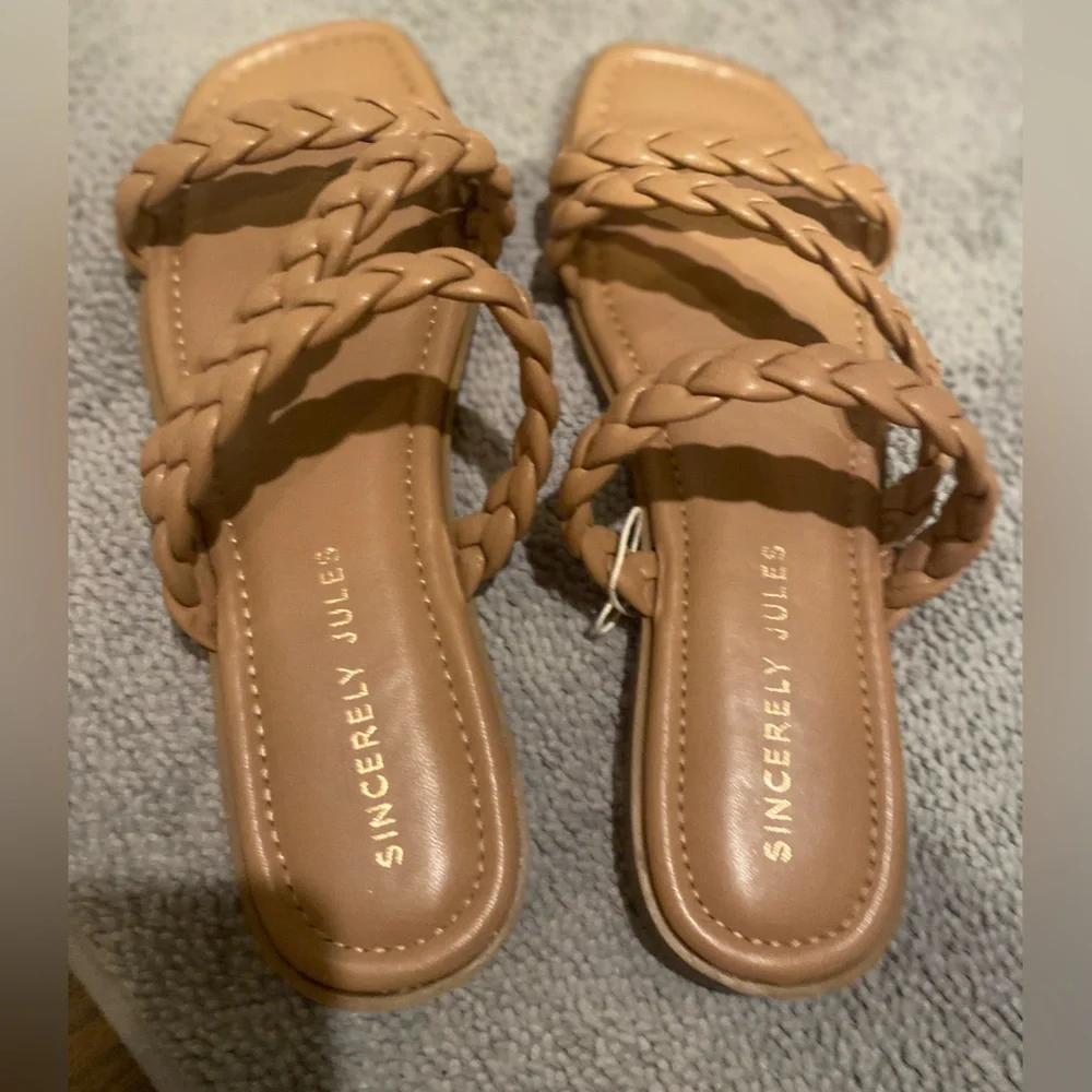 Sincerely Jules Braided Strap Slide Sandals Nude Tan Size 10M
